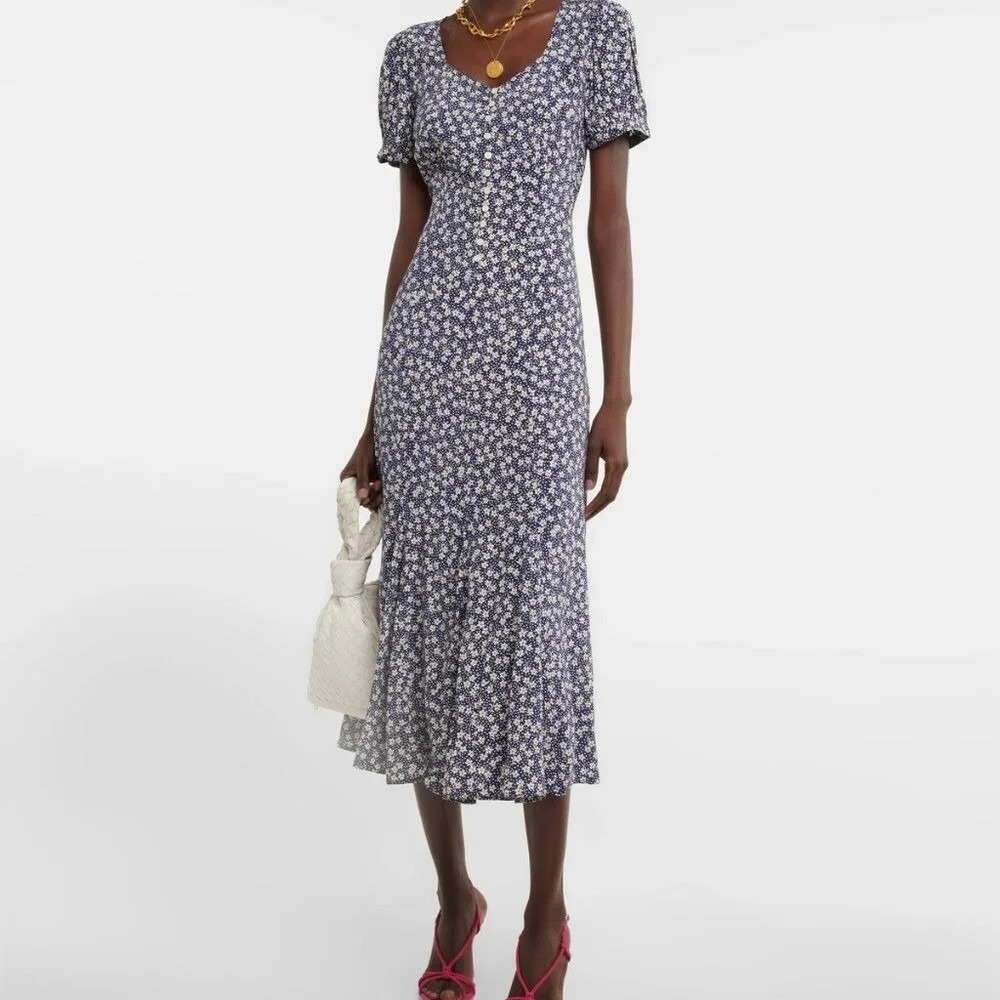 Polo Ralph Lauren Floral puff-sleeve crêpe midi dress Size 10 Ditsy Romantic